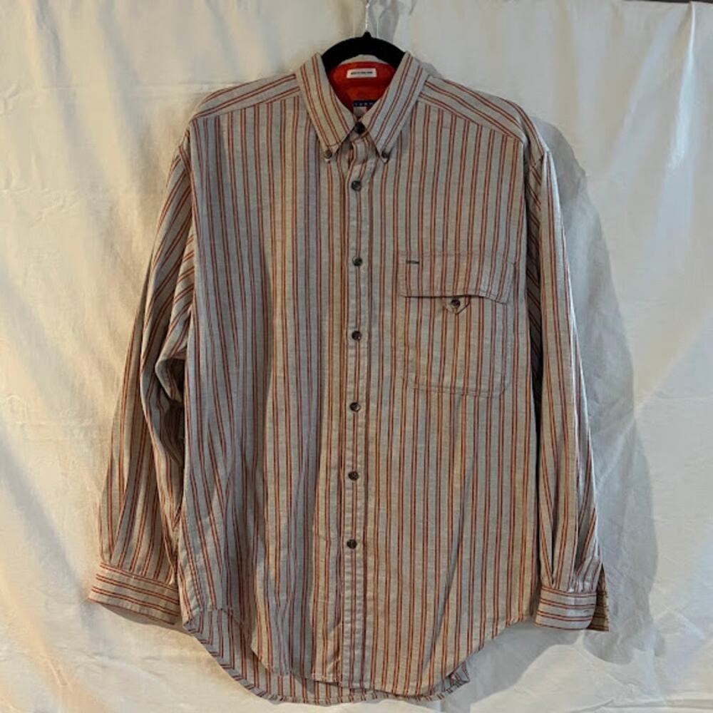 VTG 80s Tommy Hilfiger Shirt Red Khaki Yellow Stripe Button Down S